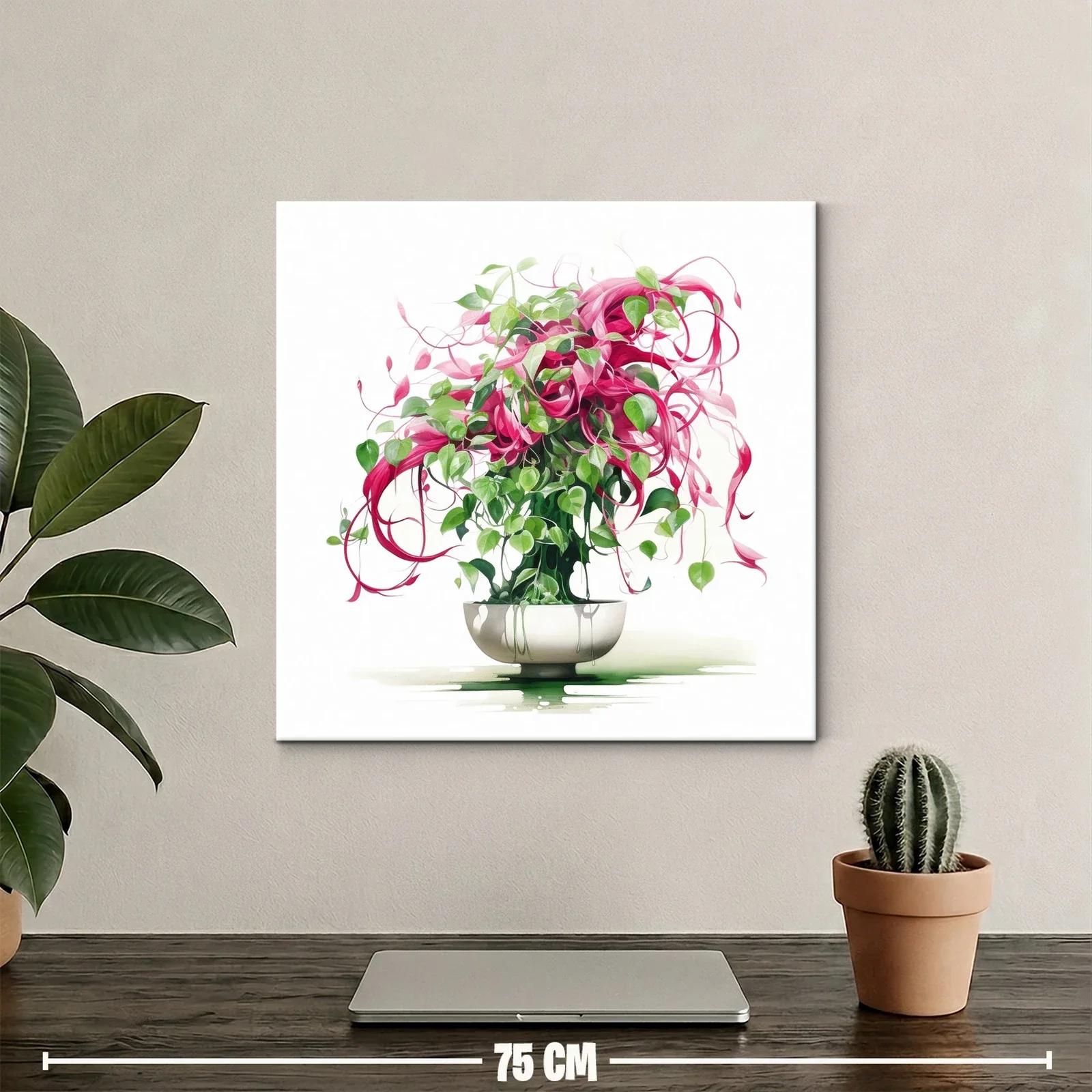 Cuadro con ramo vibrante de hojas verdes y rosas — miniatura 2