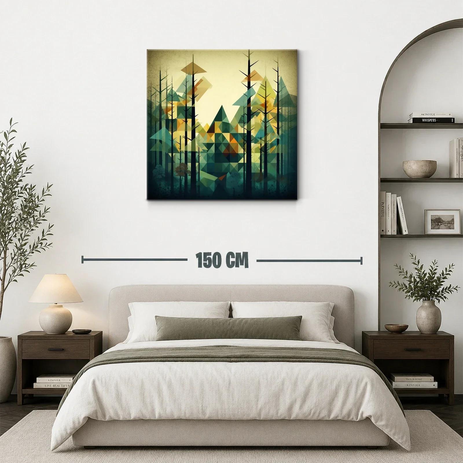 Bosque abstracto con triángulos en tonos verdes y ocres — miniatura 3