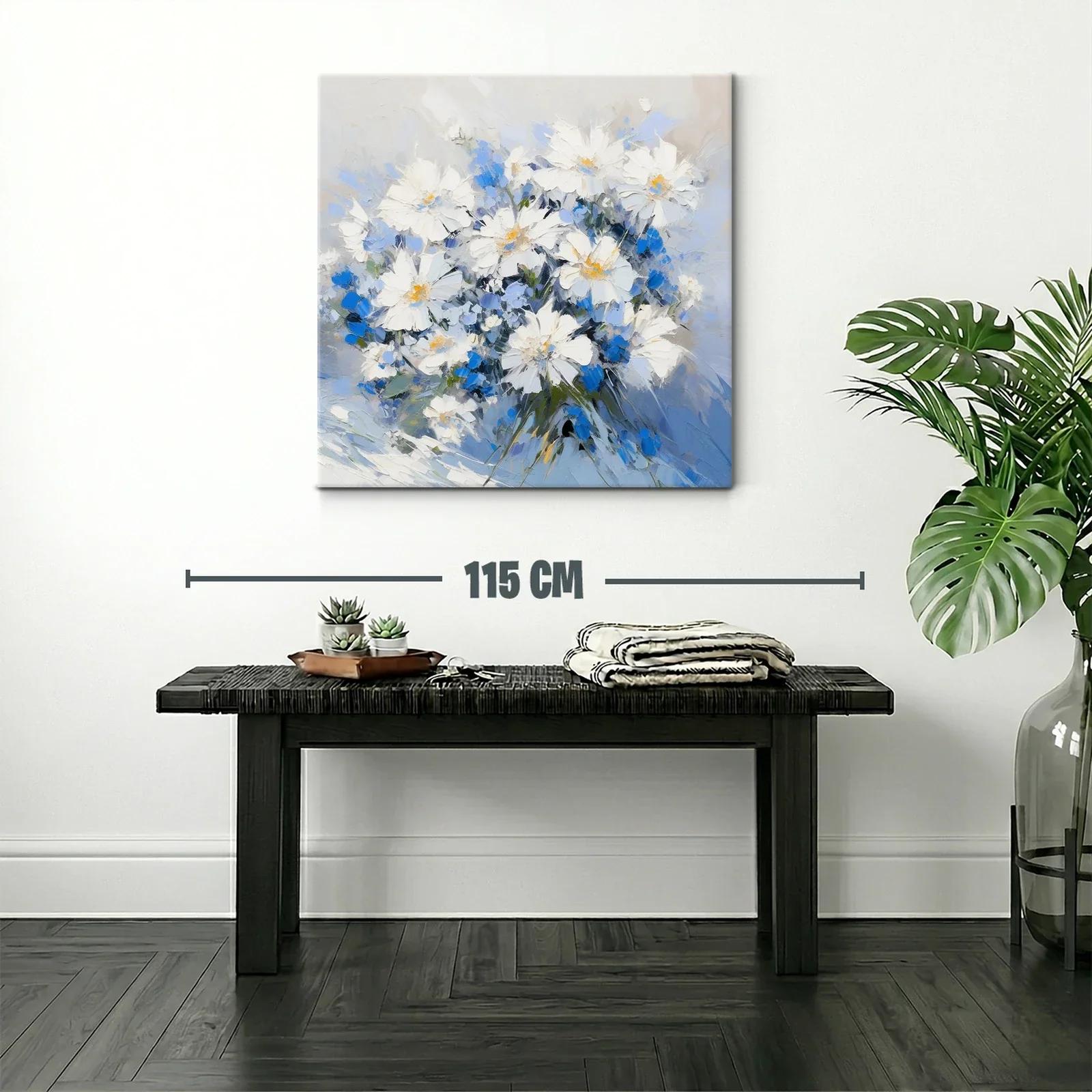 Elegante cuadro con ramo de flores blancas y azules suaves — miniatura 2