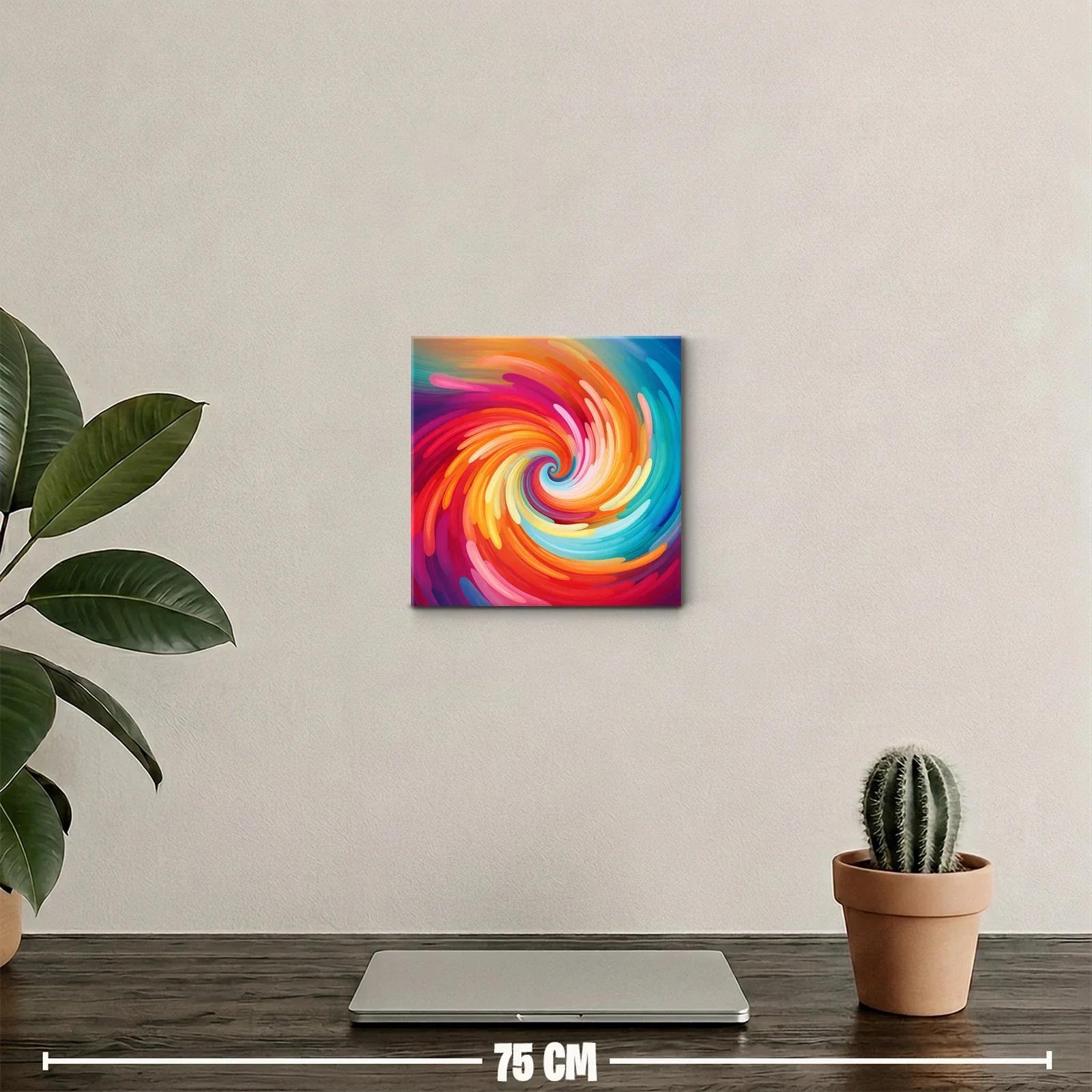 Cuadro abstracto espiral vibrante en tonos cálidos y fríos — miniatura 2