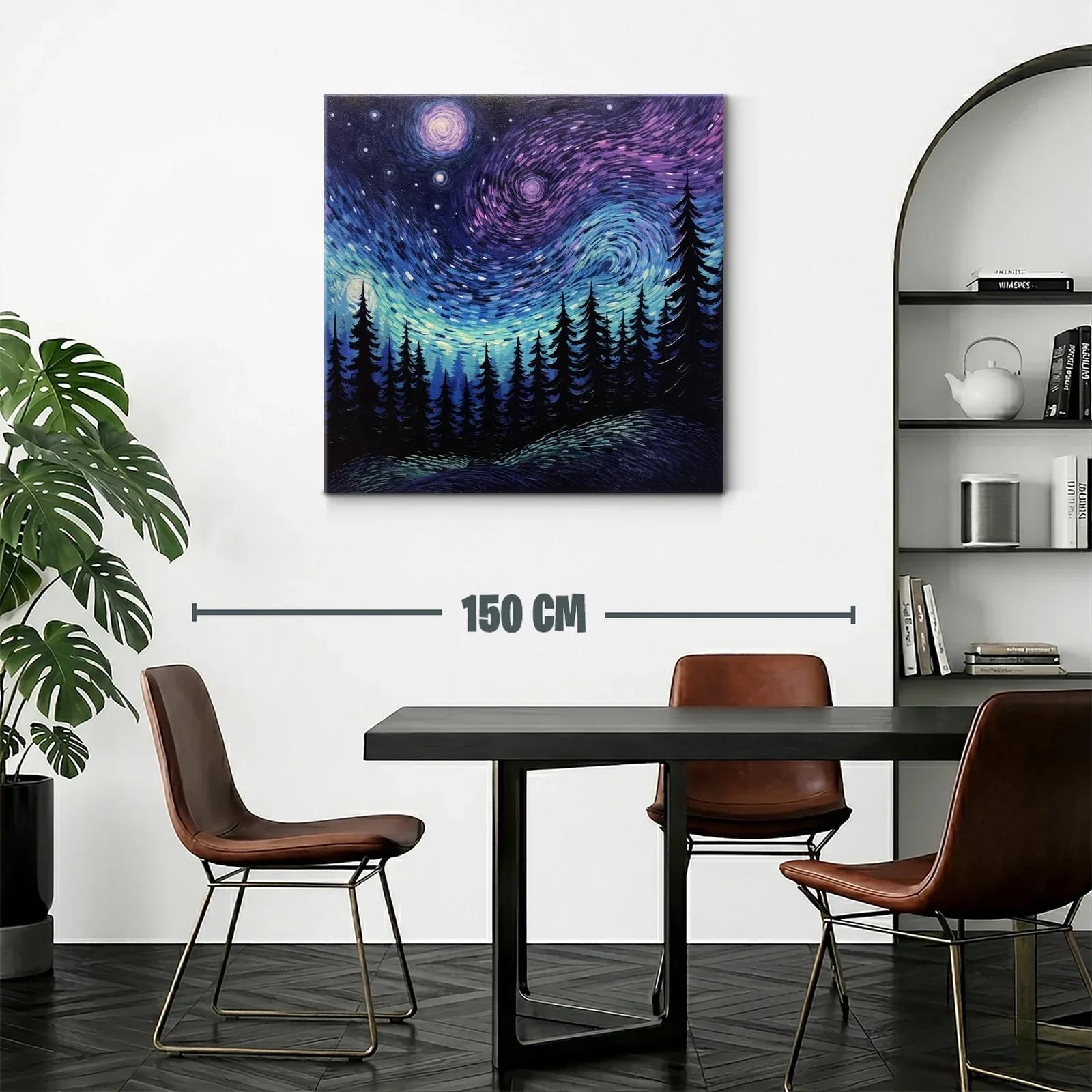 Cielo estrellado sobre bosque en tonos azul y violeta — miniatura 2