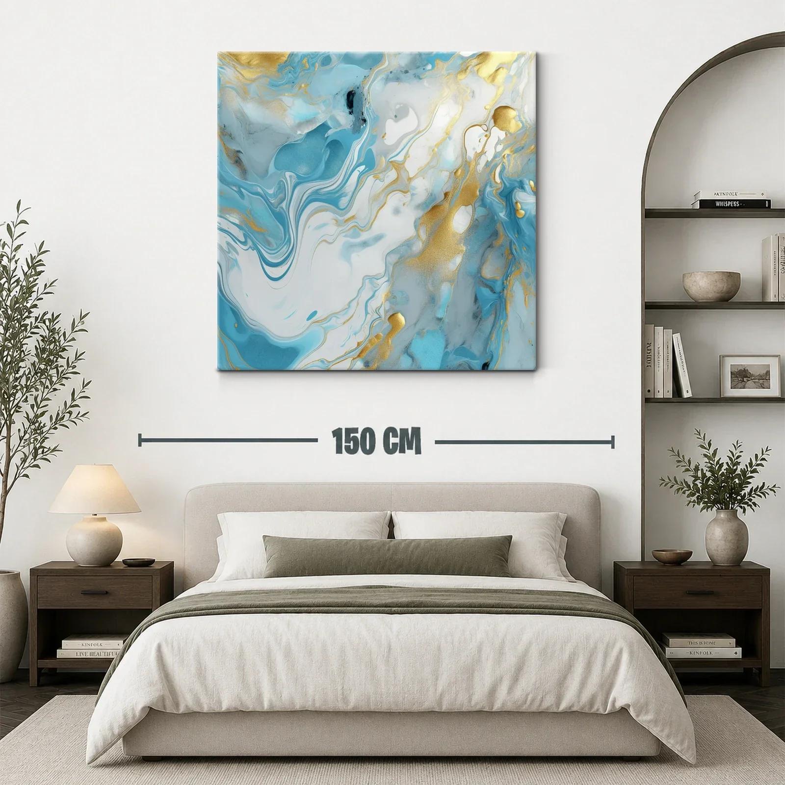 Cuadro abstracto con tonos azules y dorados elegantes — miniatura 3