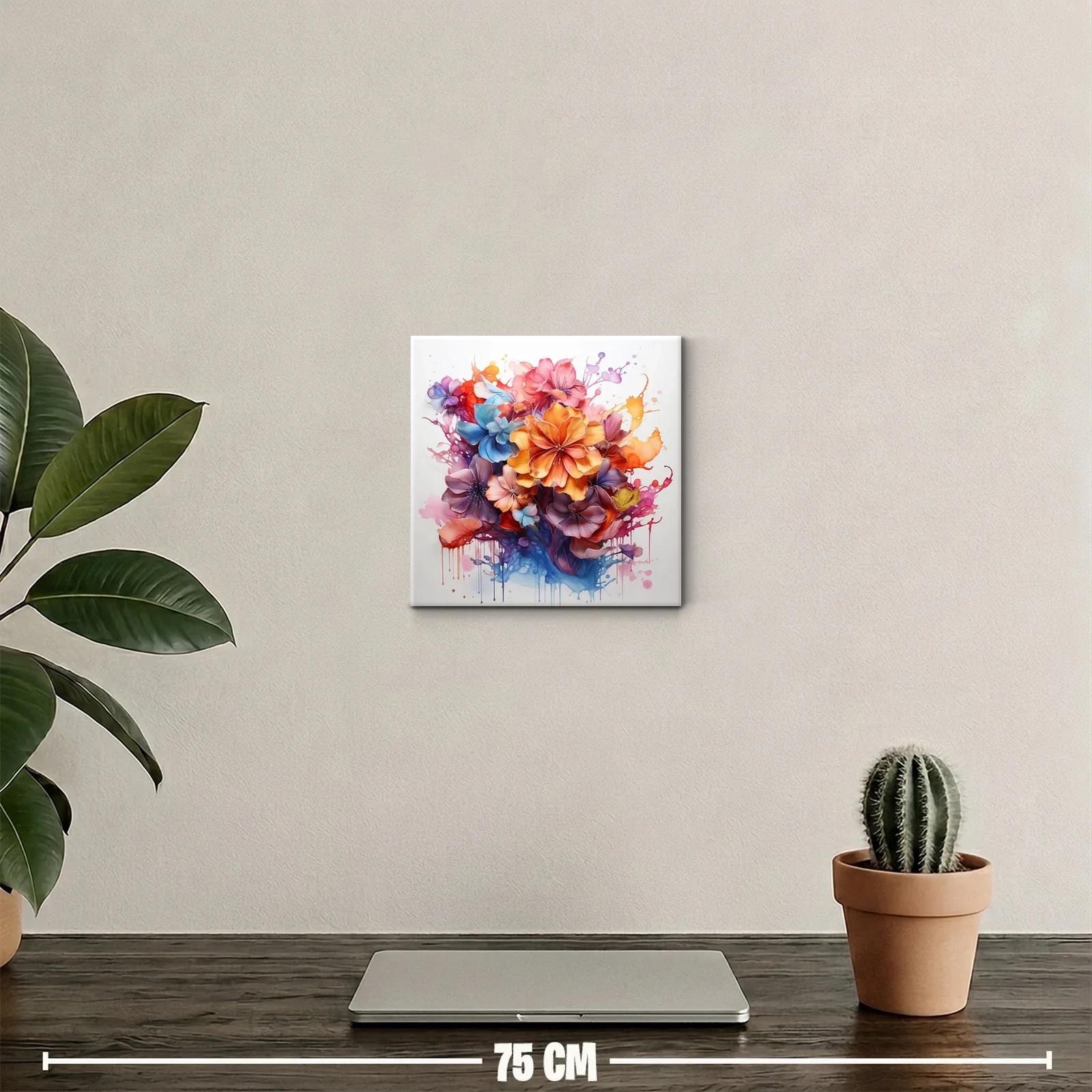 Cuadro decorativo con flores vibrantes y formas fluidas — miniatura 2