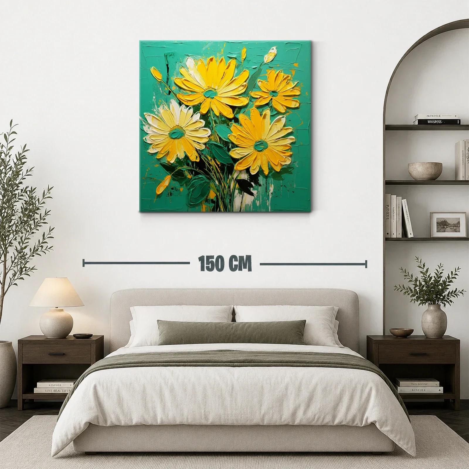 Vibrantes flores amarillas sobre fondo turquesa intenso — miniatura 3