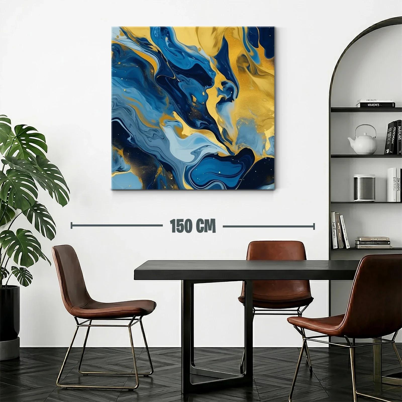 Cuadro abstracto con vibrantes tonos azules y dorados — miniatura 2