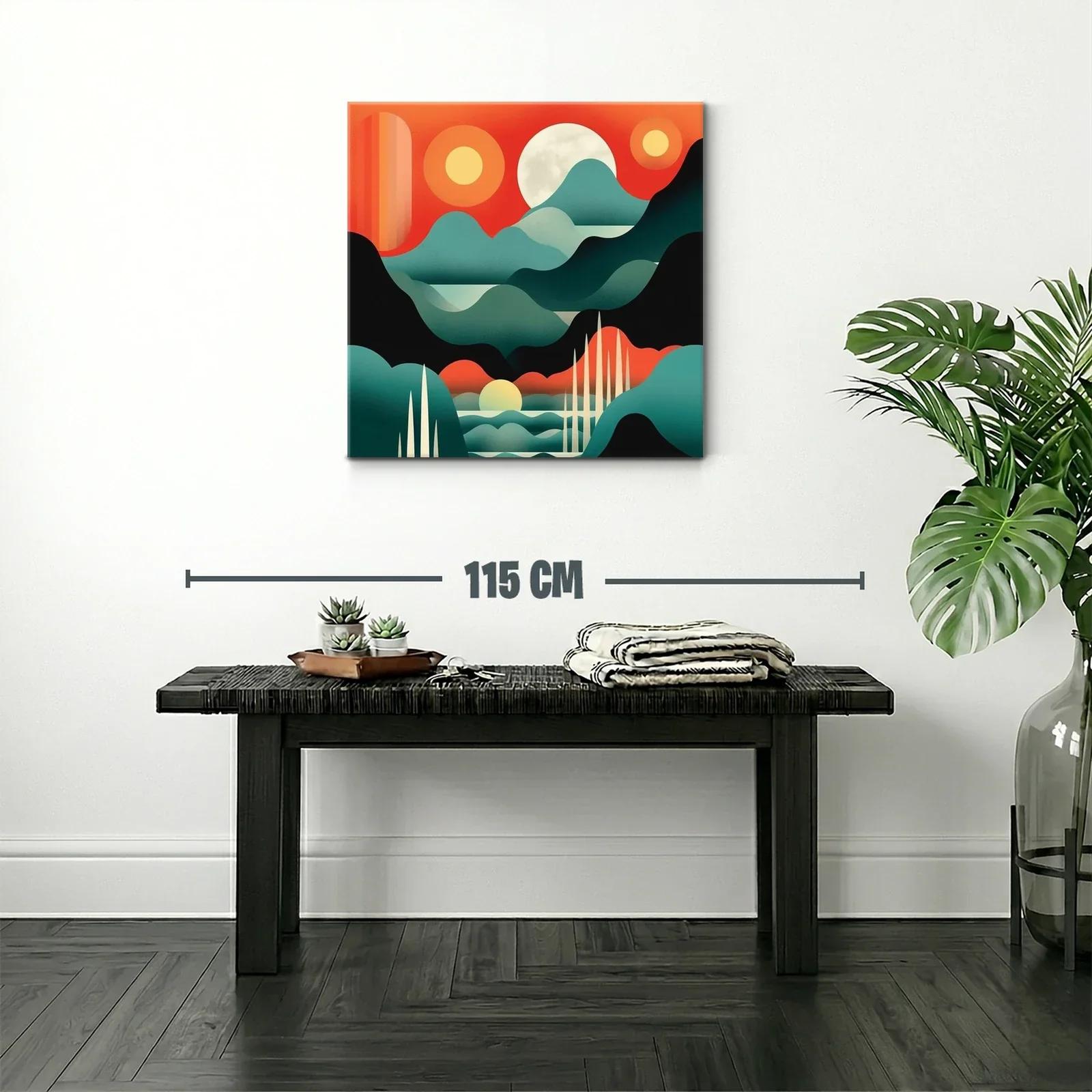 Cuadro moderno con paisaje abstracto y sol brillante — miniatura 2