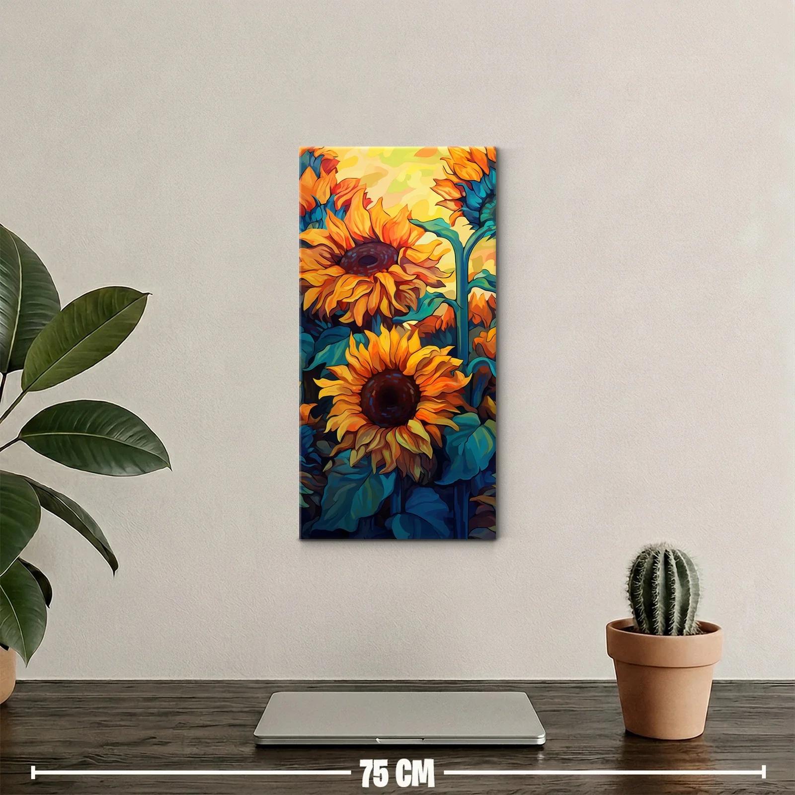 Cuadro dos girasoles grandes con contraste azul verdoso — miniatura 2