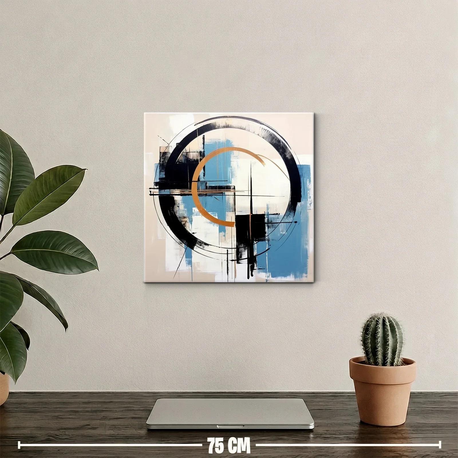 Composición abstracta con círculos y geometría en tonos cálidos y azules — miniatura 2
