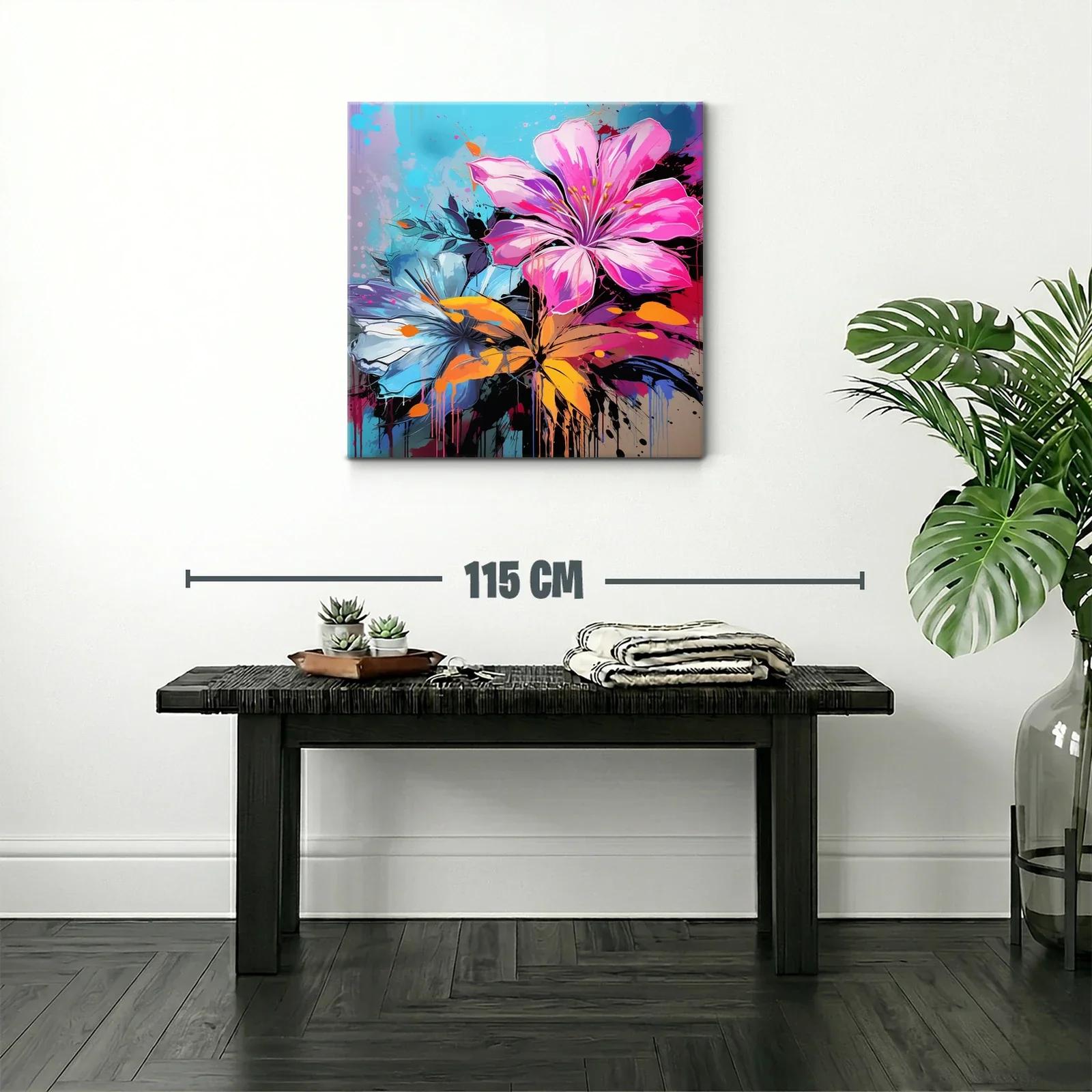 Cuadro vibrante con flores en tonos rosa y azul — miniatura 2