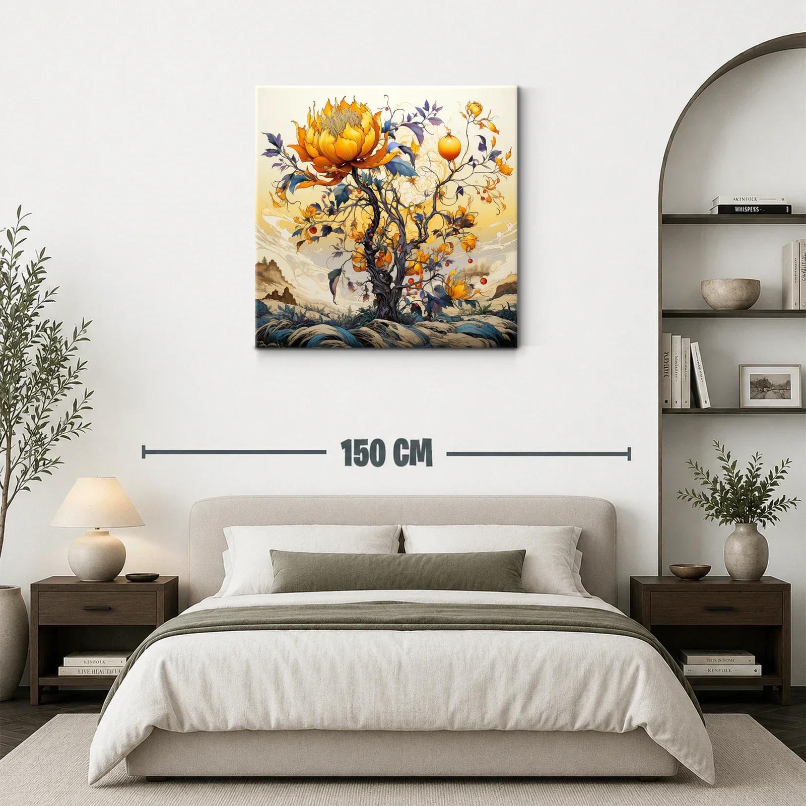 Cuadro fantasioso con árbol y flores en tonos cálidos — miniatura 3