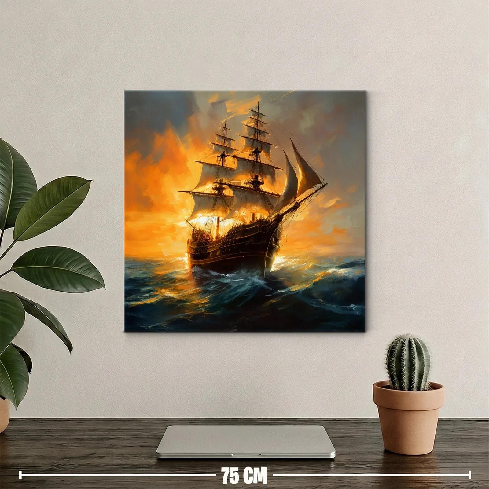 Imponente barco de vela en mar agitado al atardecer — miniatura 2
