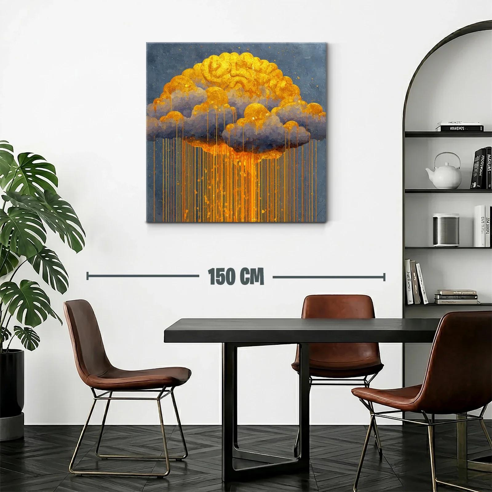 Cuadro abstracto con lluvia dorada sobre nubes grises — miniatura 2