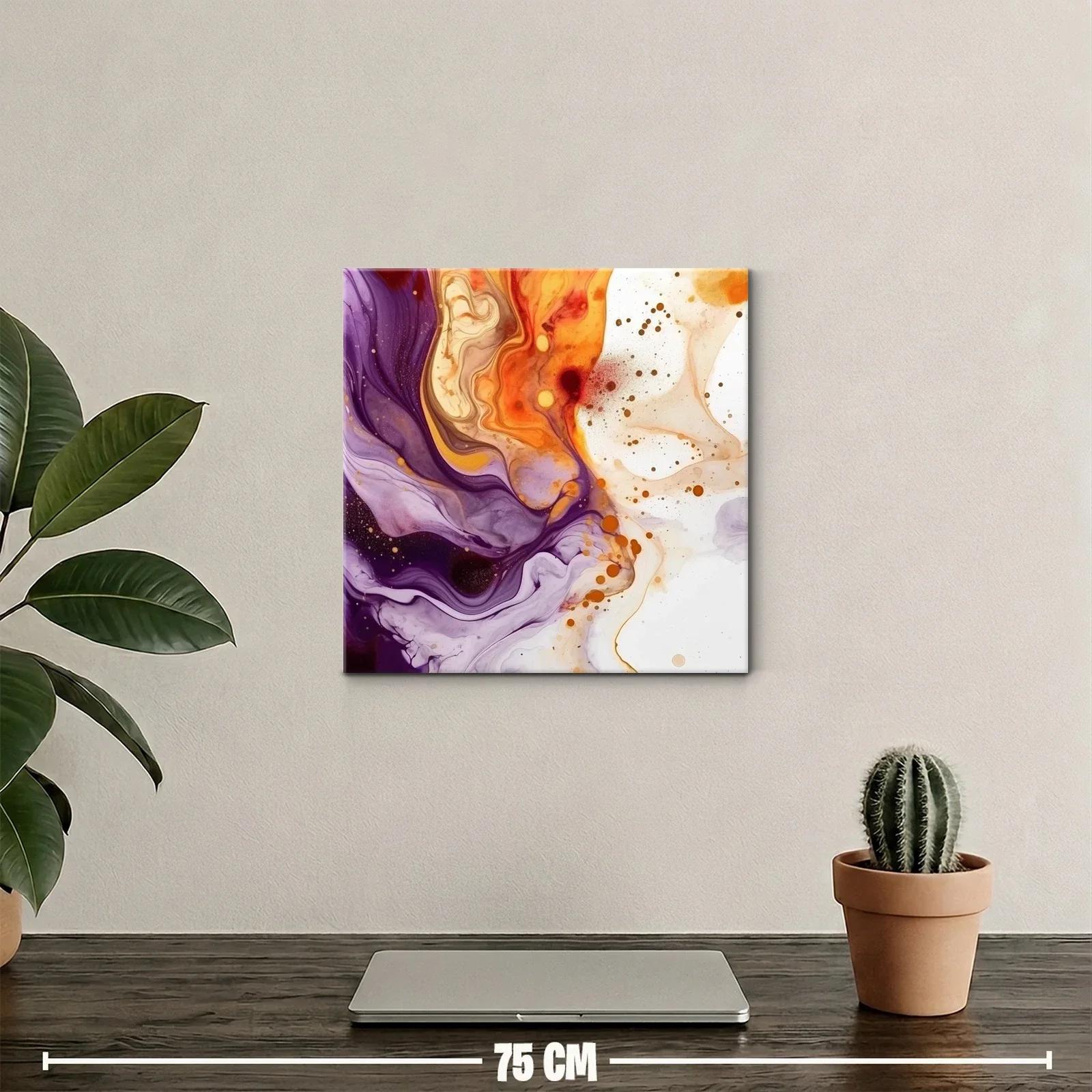 Cuadro abstracto con tonos cálidos y lilas vibrantes — miniatura 2
