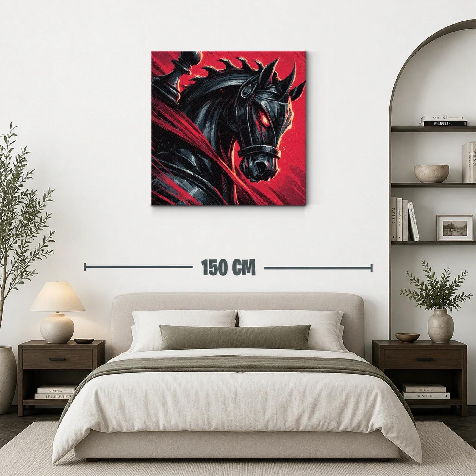 Caballo negro con ojos ardientes en fondo rojo vibrante — miniatura 3