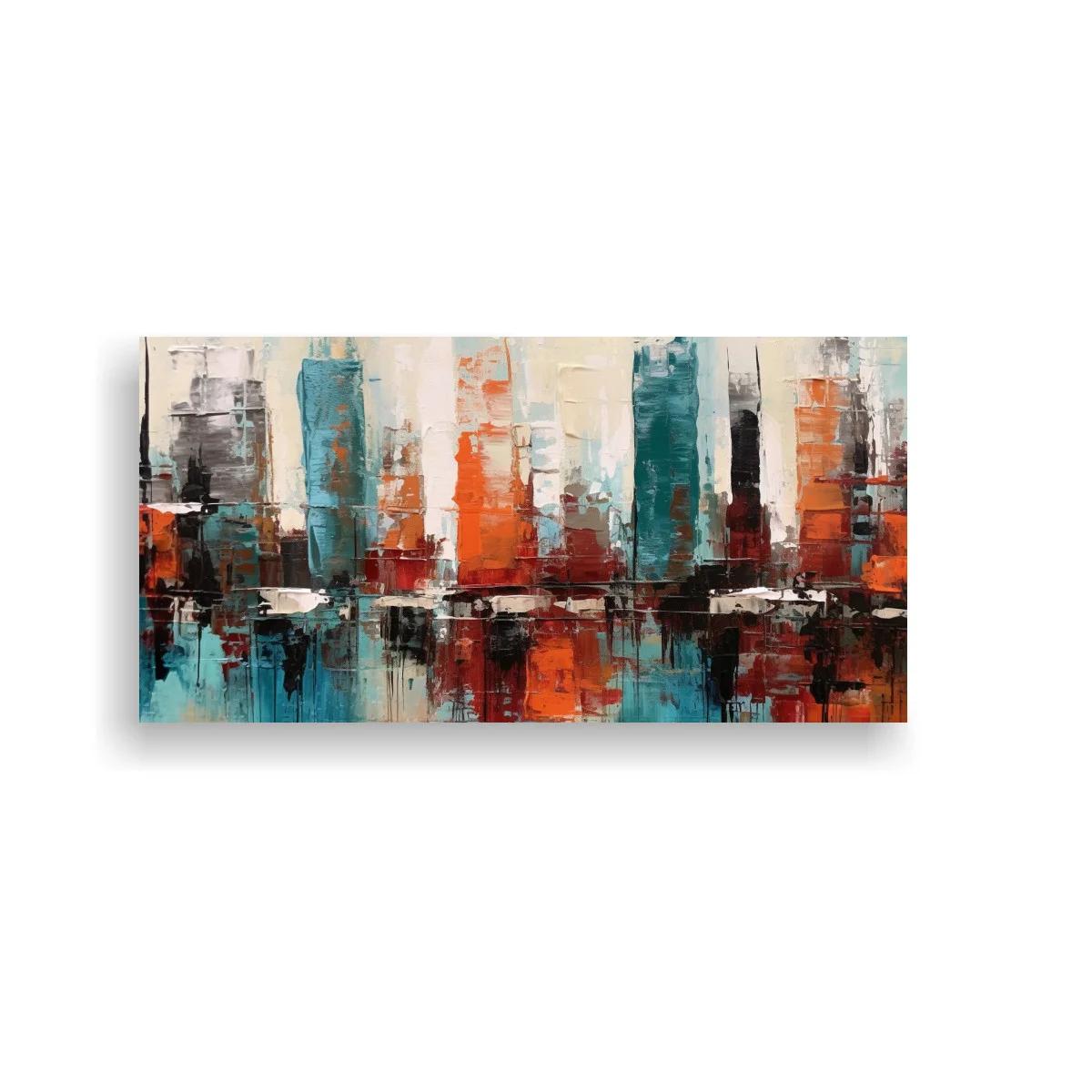 Cuadro skyline urbano abstracto con reflejos espejados — imagen principal