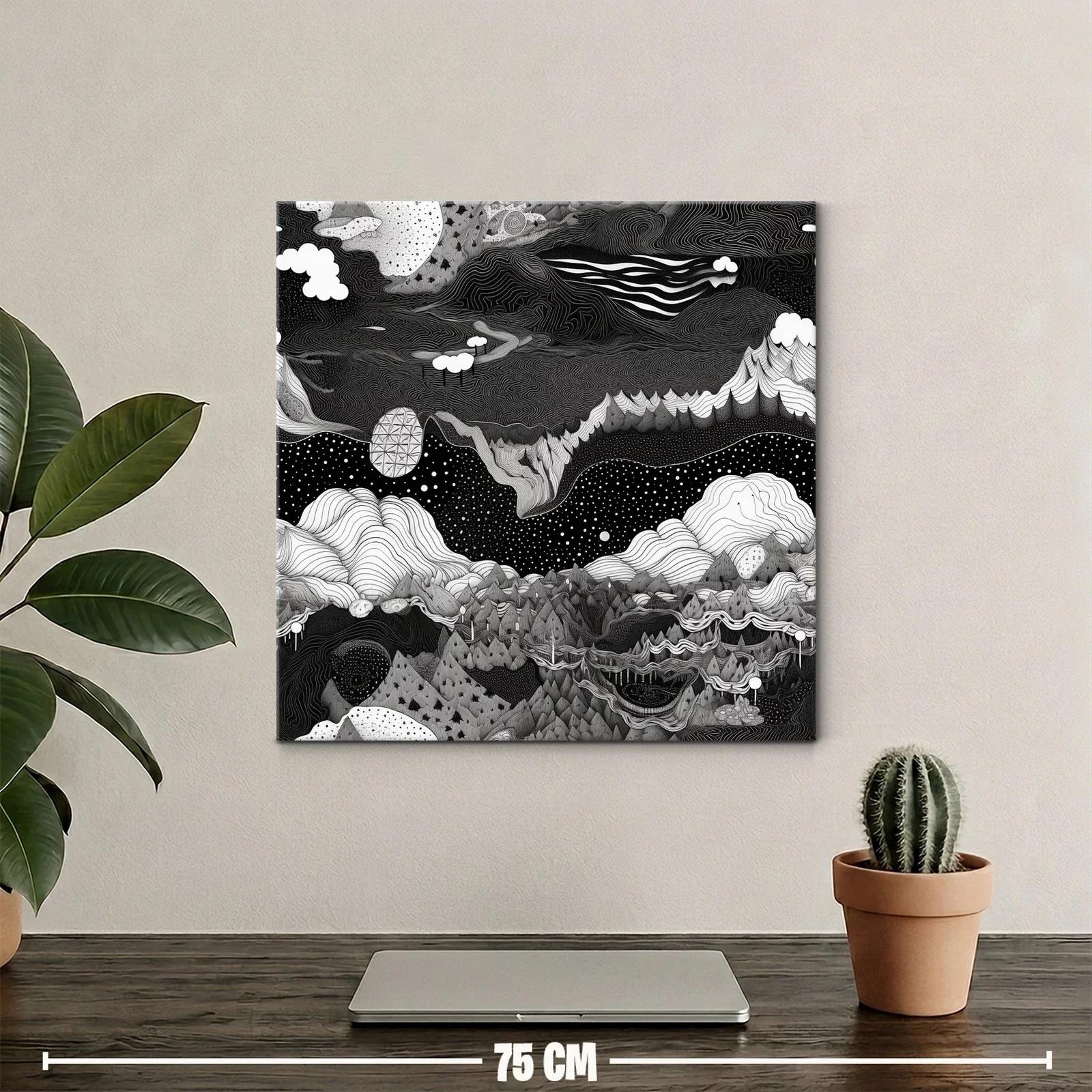 Paisaje onírico en blanco y negro con formas abstractas — miniatura 2