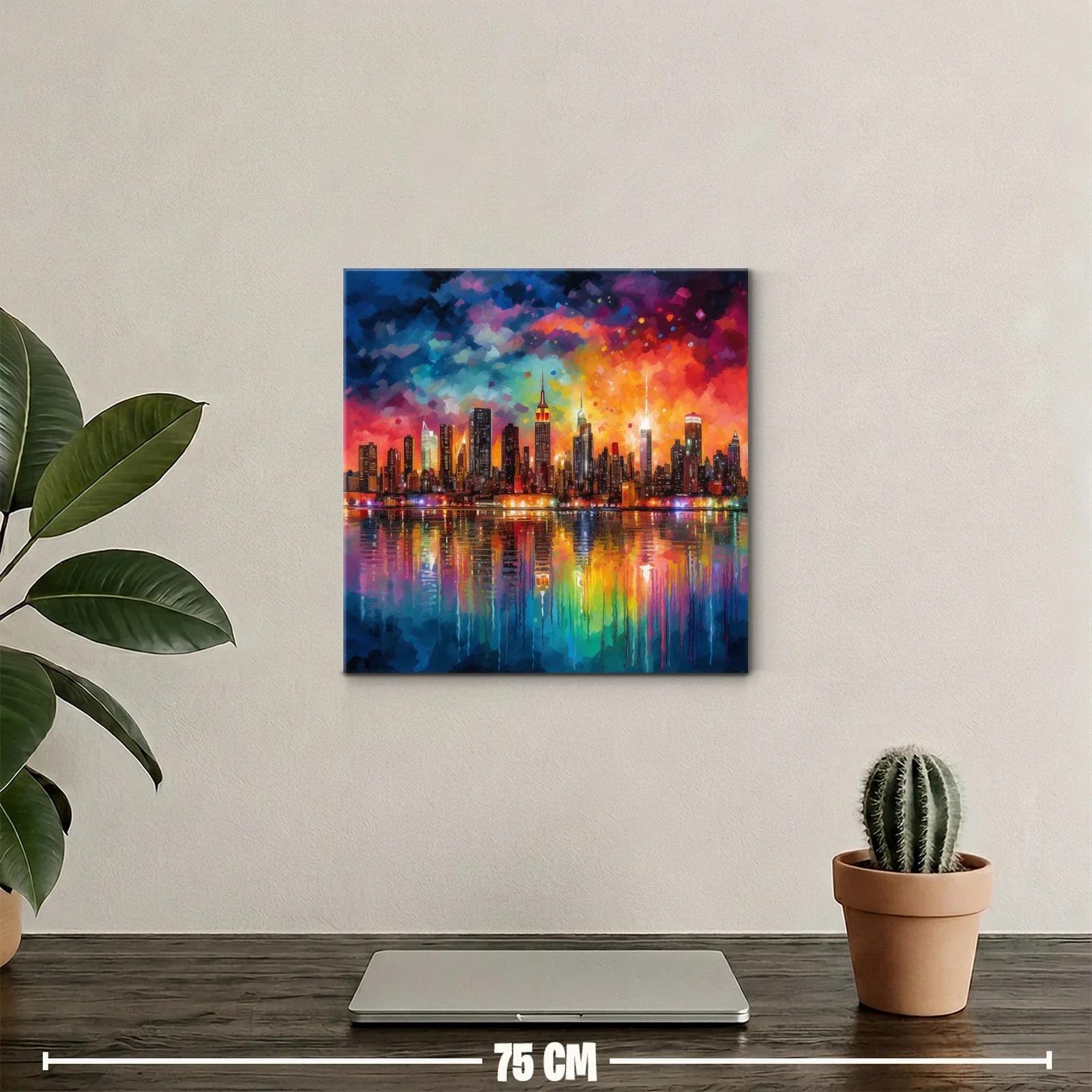 Atardecer vibrante reflejado sobre la ciudad iluminada — miniatura 2