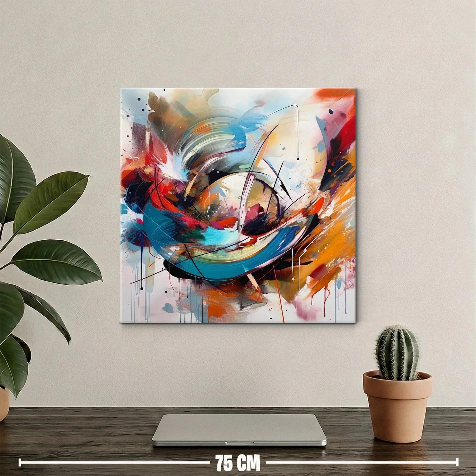 Cuadro abstracto con vibrantes tonos cálidos y fríos en movimiento — miniatura 2