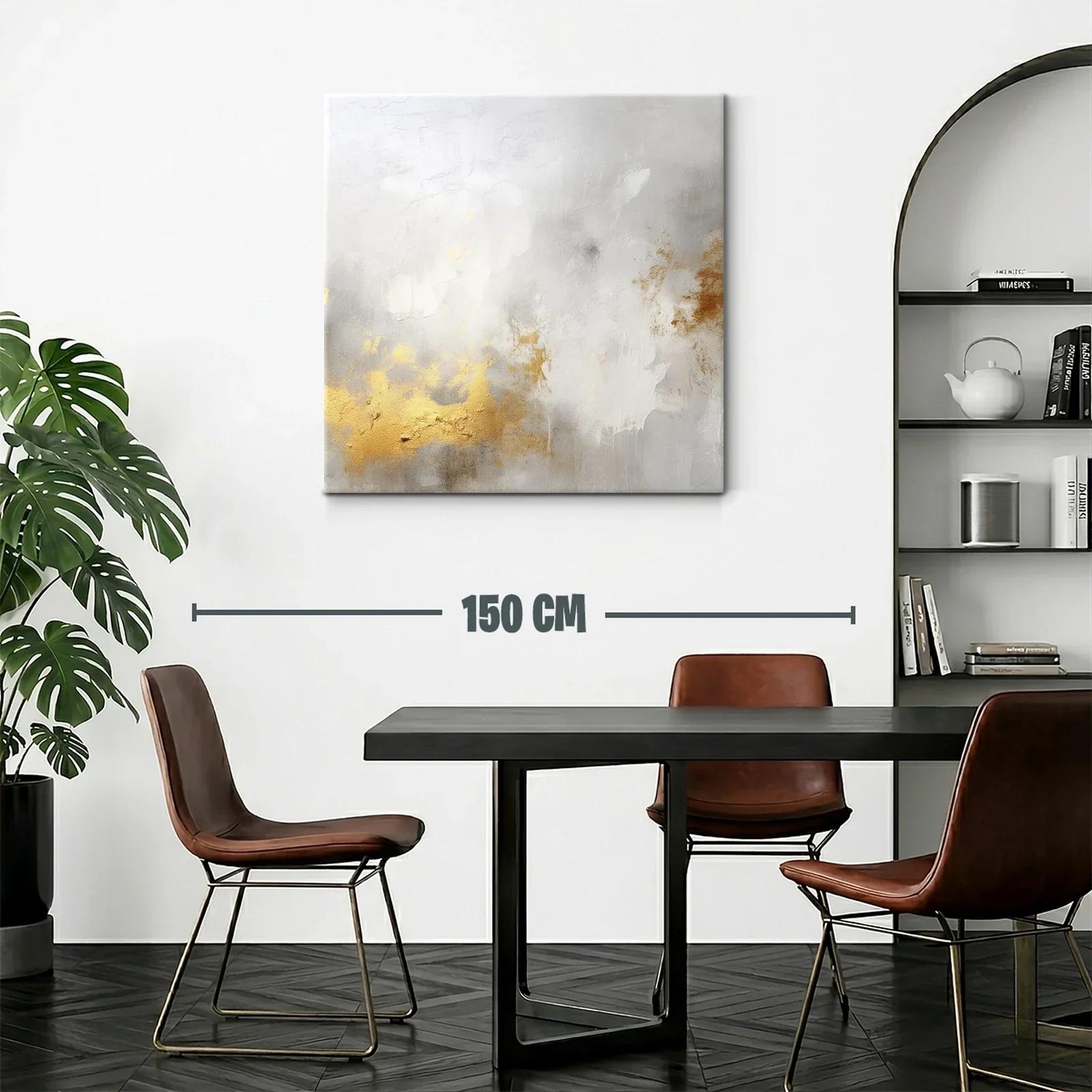 Cuadro abstracto elegante en tonos oro y neutros — miniatura 2