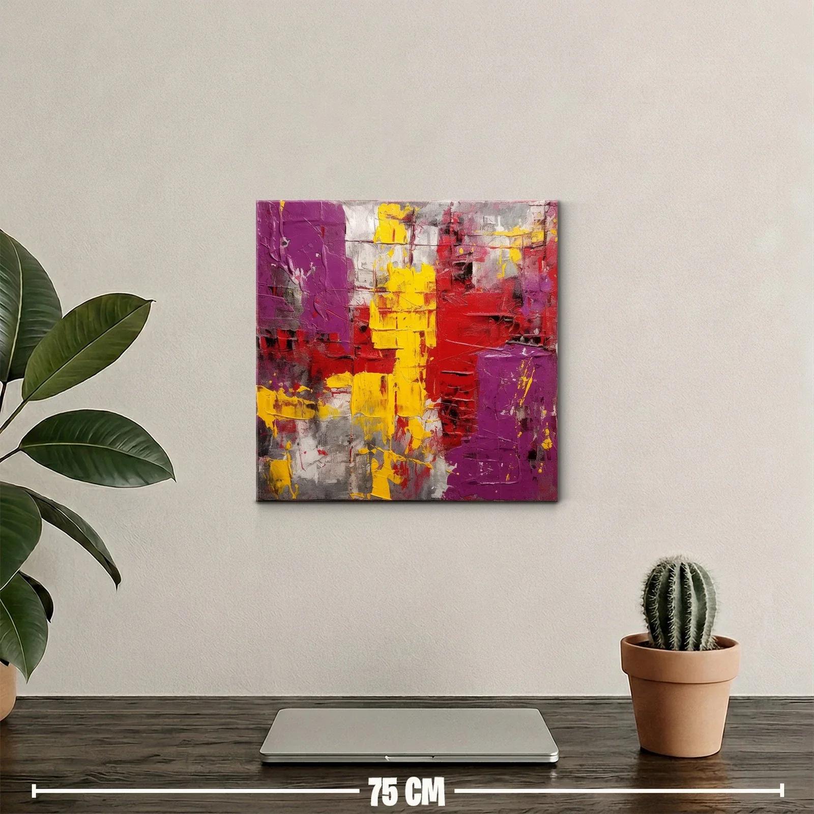 Cuadro abstracto en tonos vivos rojos amarillos y morados — miniatura 2