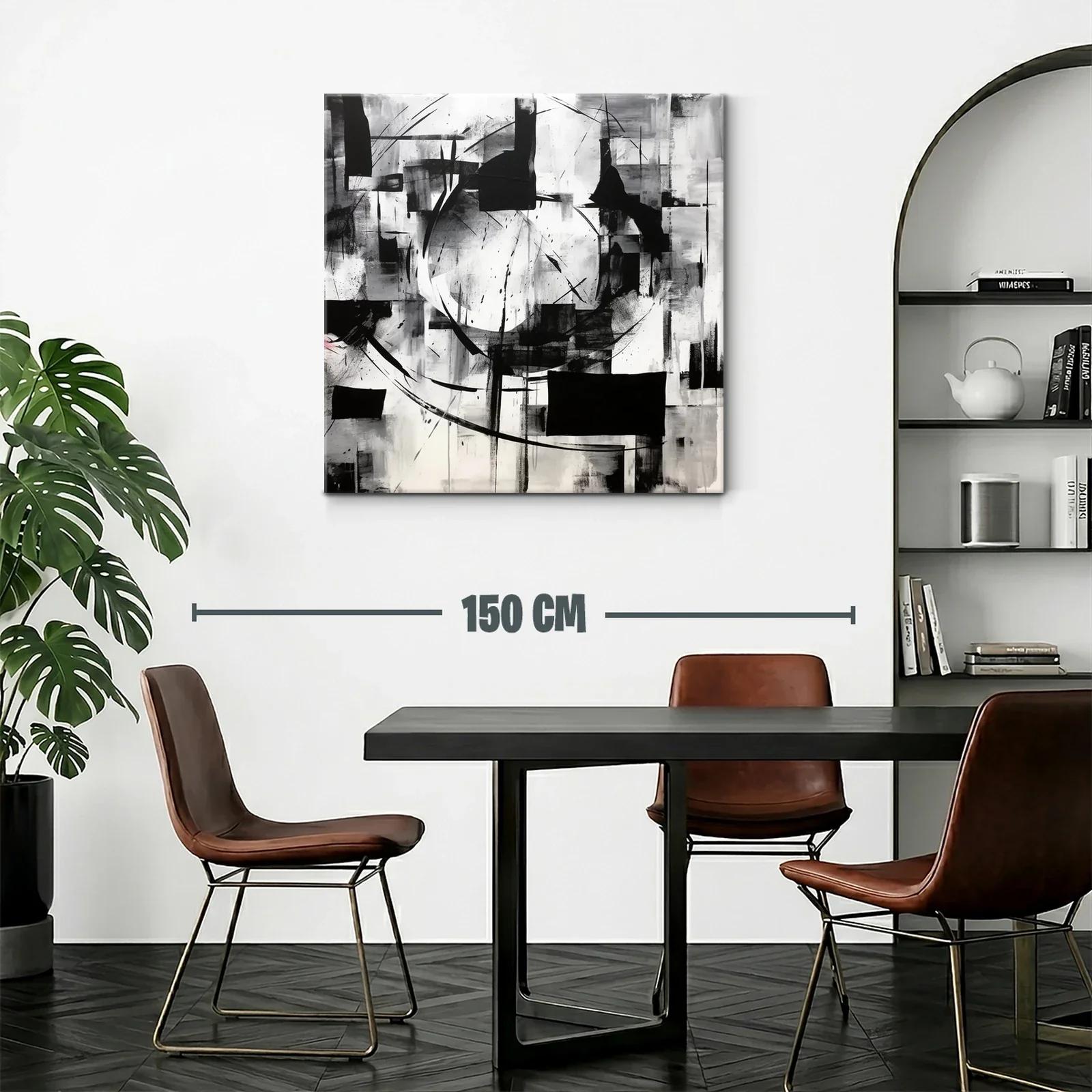 Cuadro abstracto en blanco y negro con formas geométricas — miniatura 2