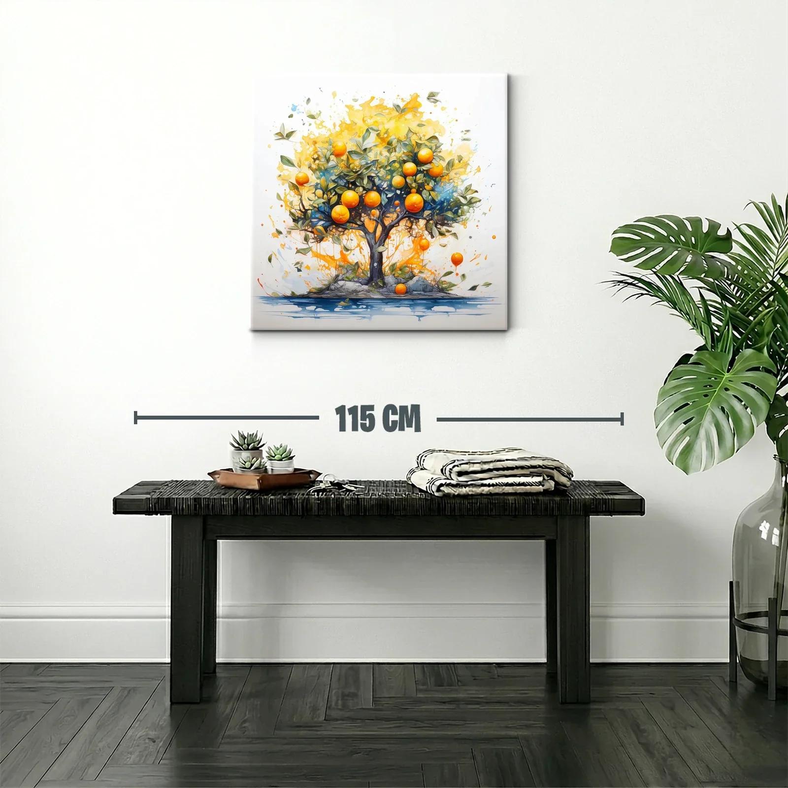 Árbol de naranjas vibrantes con fondo luminoso y acuarelas — miniatura 2
