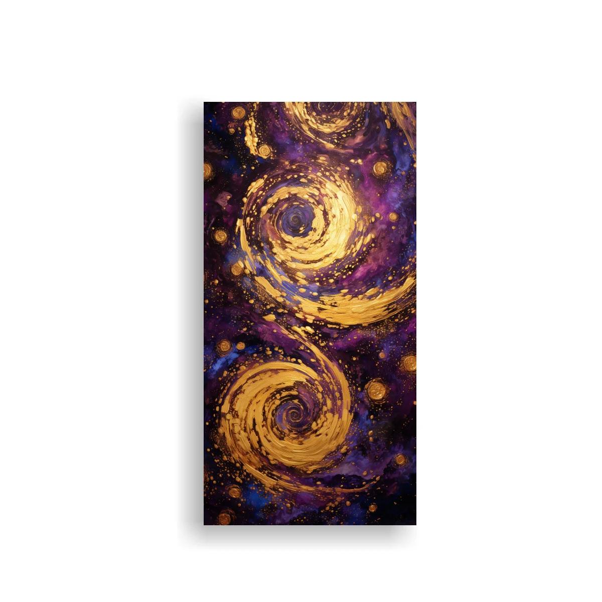 Cuadro galaxias espirales doradas sobre púrpura profundo — imagen principal