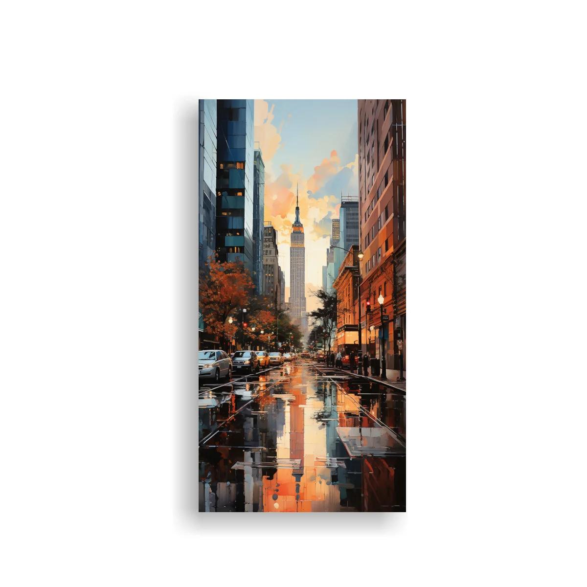 Cuadro Empire State Building con reflejos en avenida mojada — imagen principal