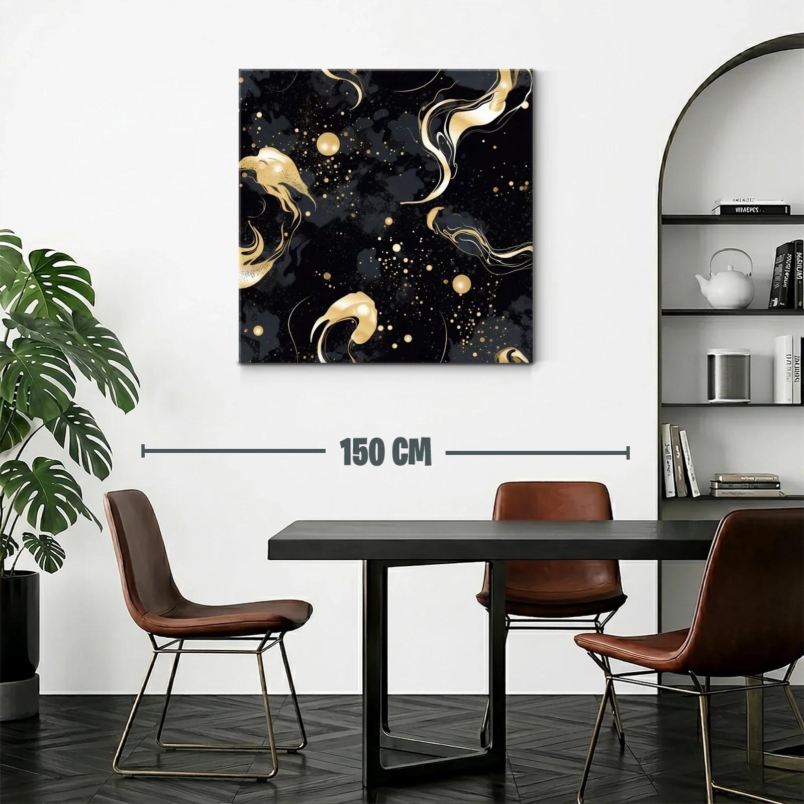 Cuadro abstracto con destellos dorados sobre fondo negro — miniatura 2