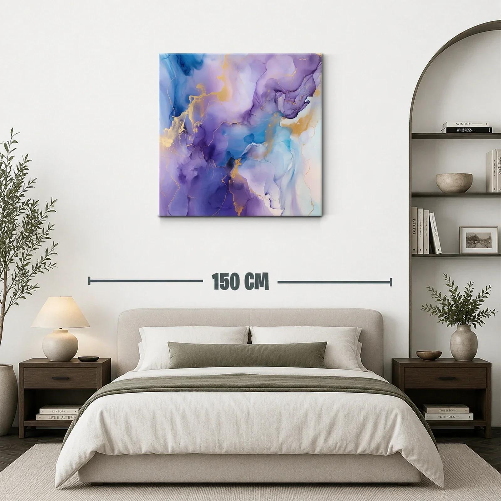 Cuadro abstracto en tonos violeta azul y dorado — miniatura 3