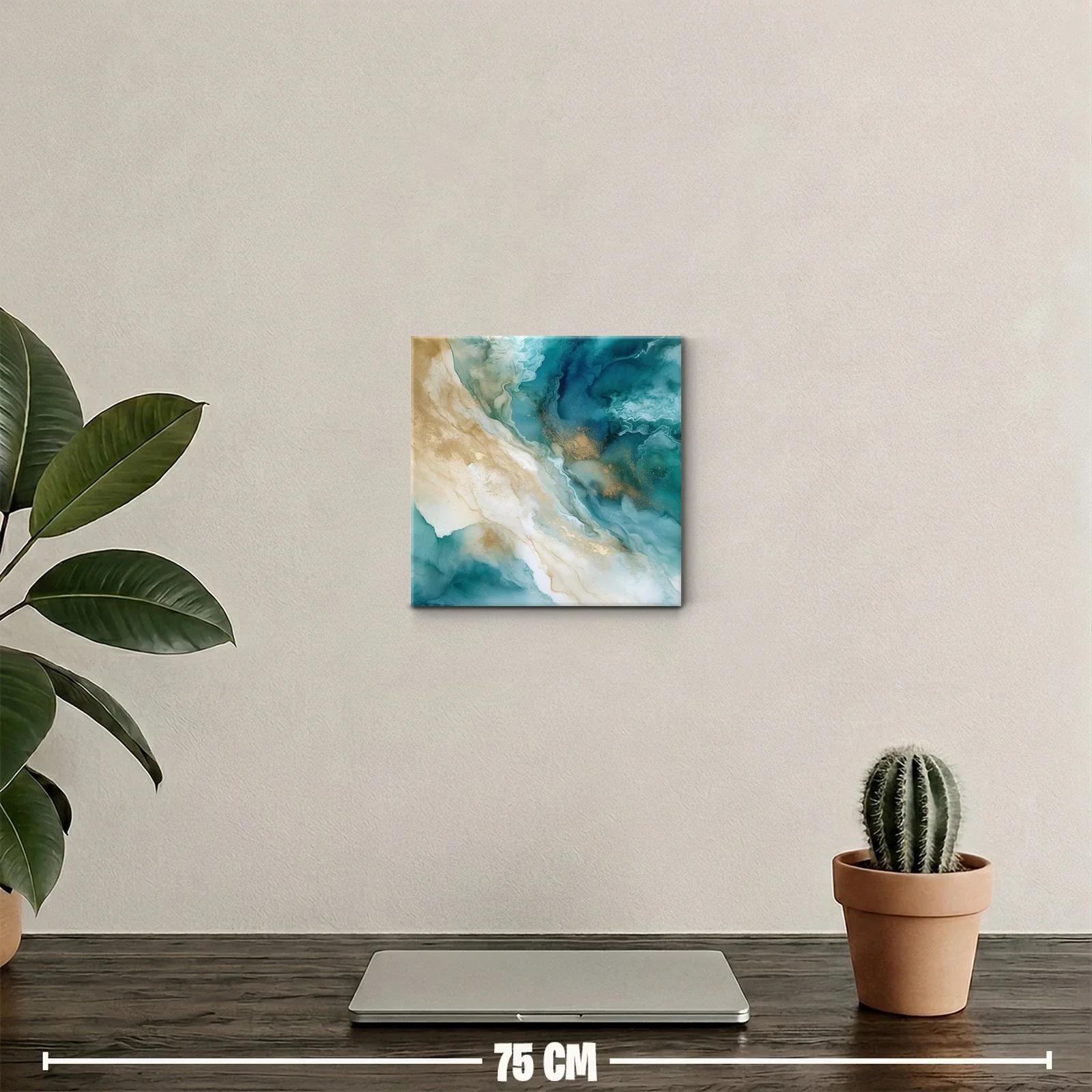 Cuadro abstracto con tonos turquesa y dorados elegantes — miniatura 2
