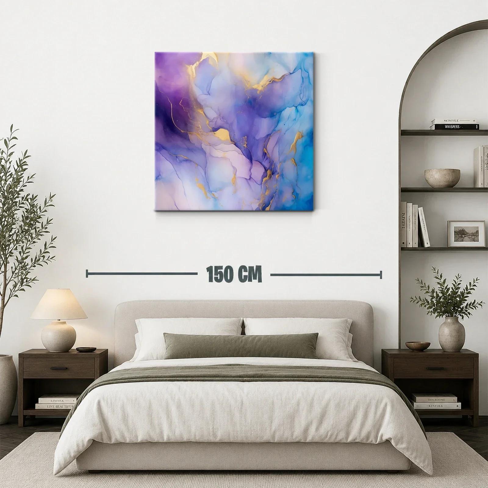 Cuadro abstracto en tonos azul, violeta y dorado elegante — miniatura 3