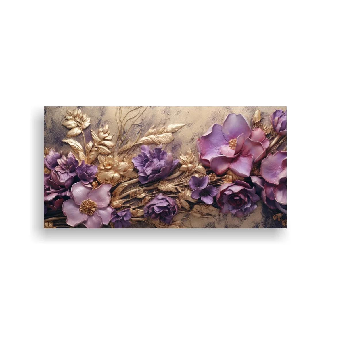 Cuadro flores moradas con follaje dorado — imagen principal