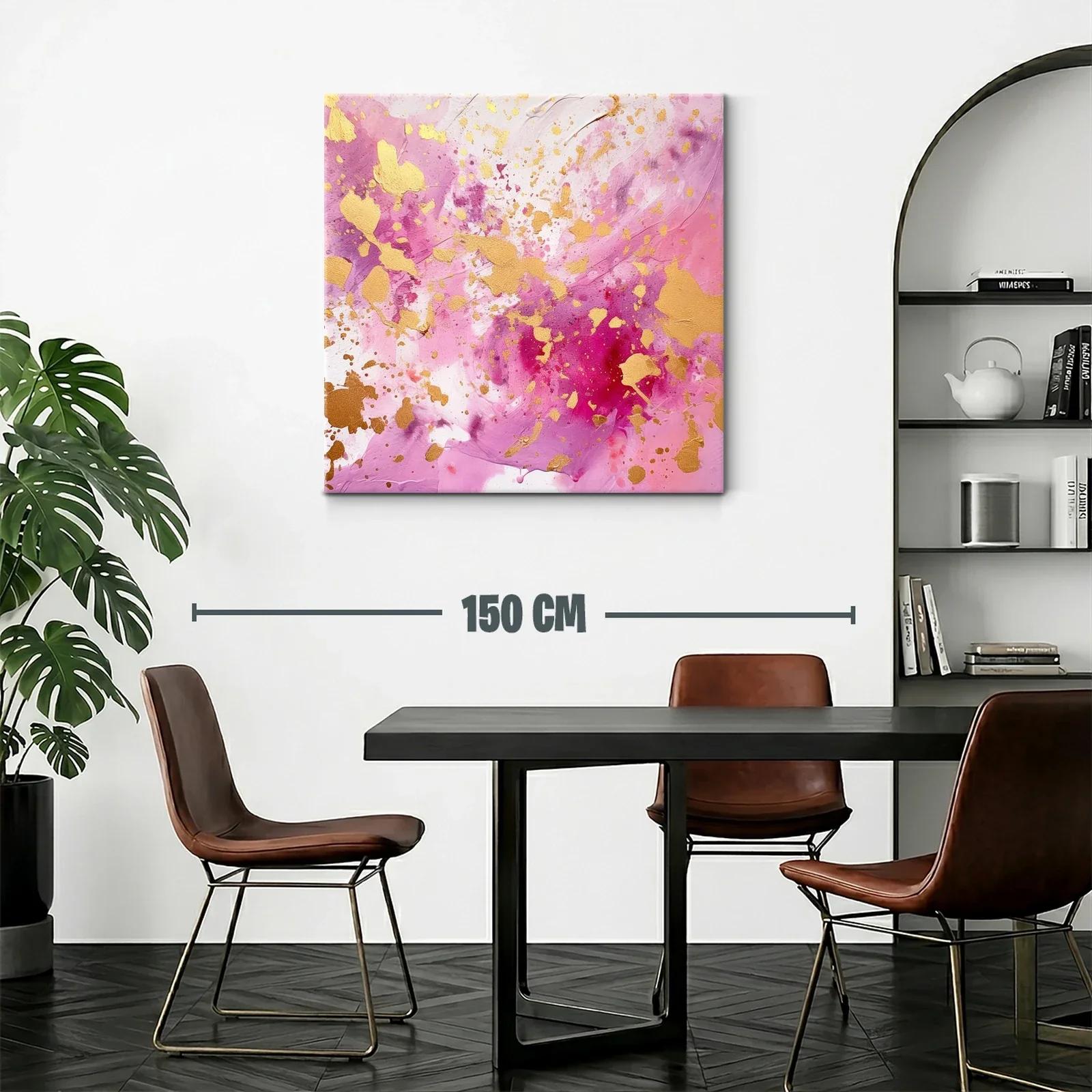 Cuadro abstracto con explosión de dorado y tonos rosas — miniatura 2