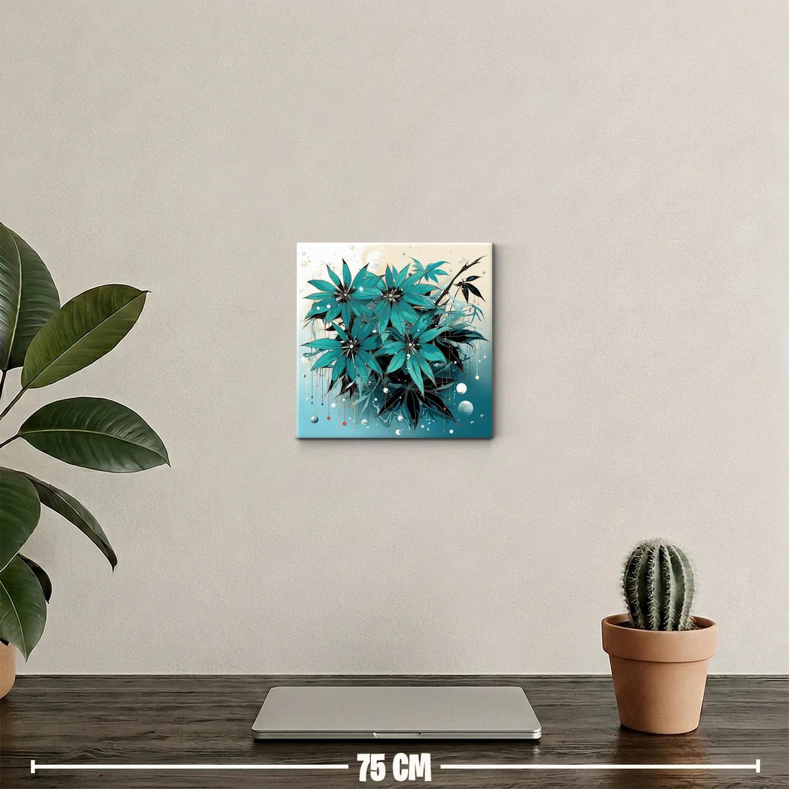 Cuadro decorativo con flores azules y detalles abstractos — miniatura 2