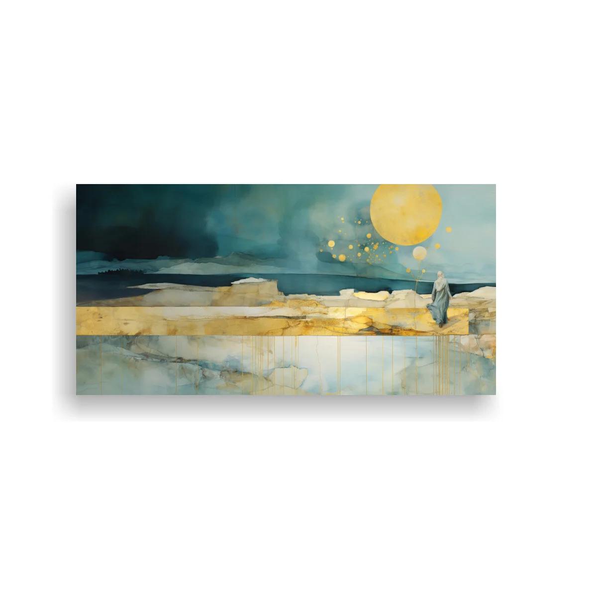 Cuadro paisaje abstracto con luna llena y estratos rocosos — imagen principal