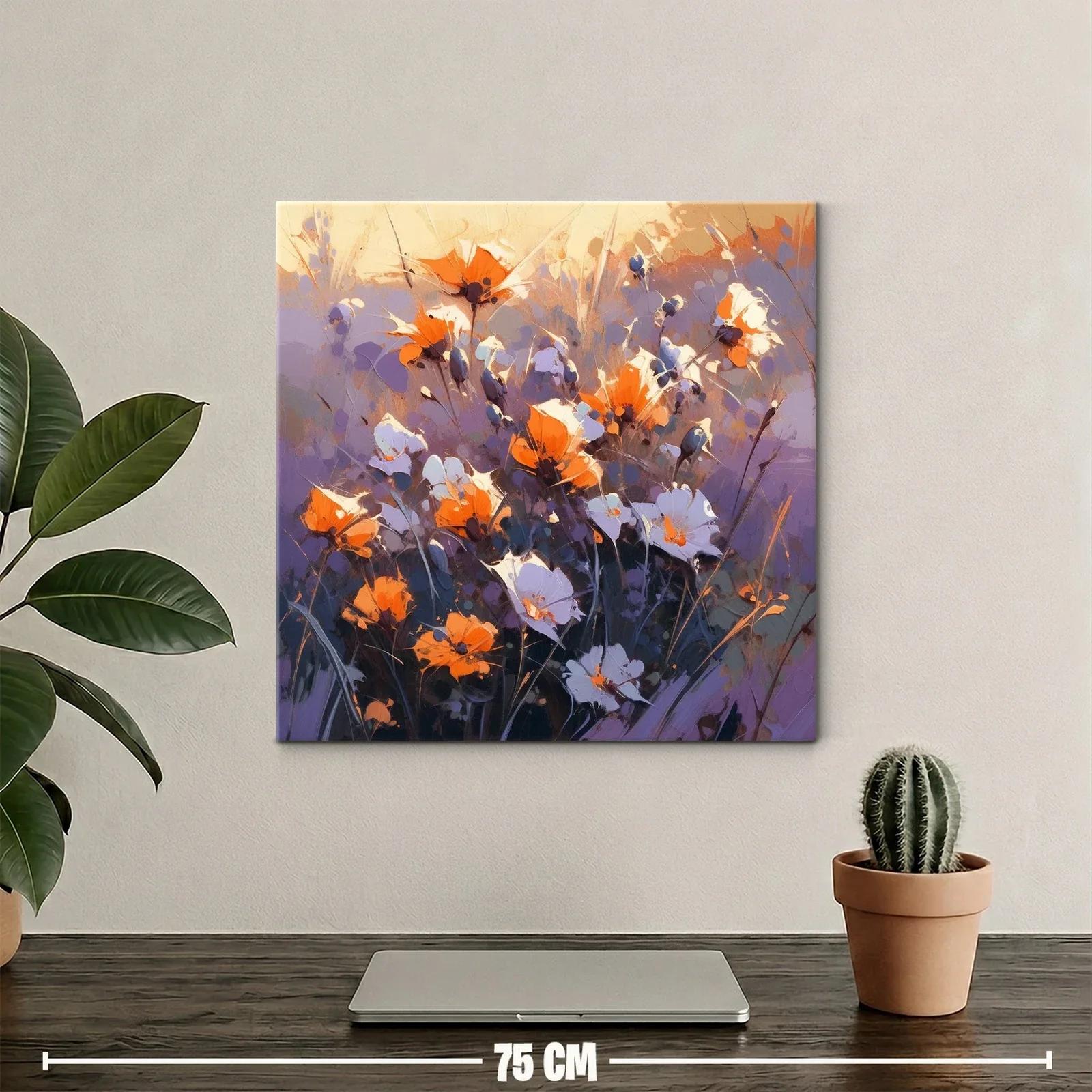 Cuadro floral con vibrante contraste de naranja y violeta — miniatura 2