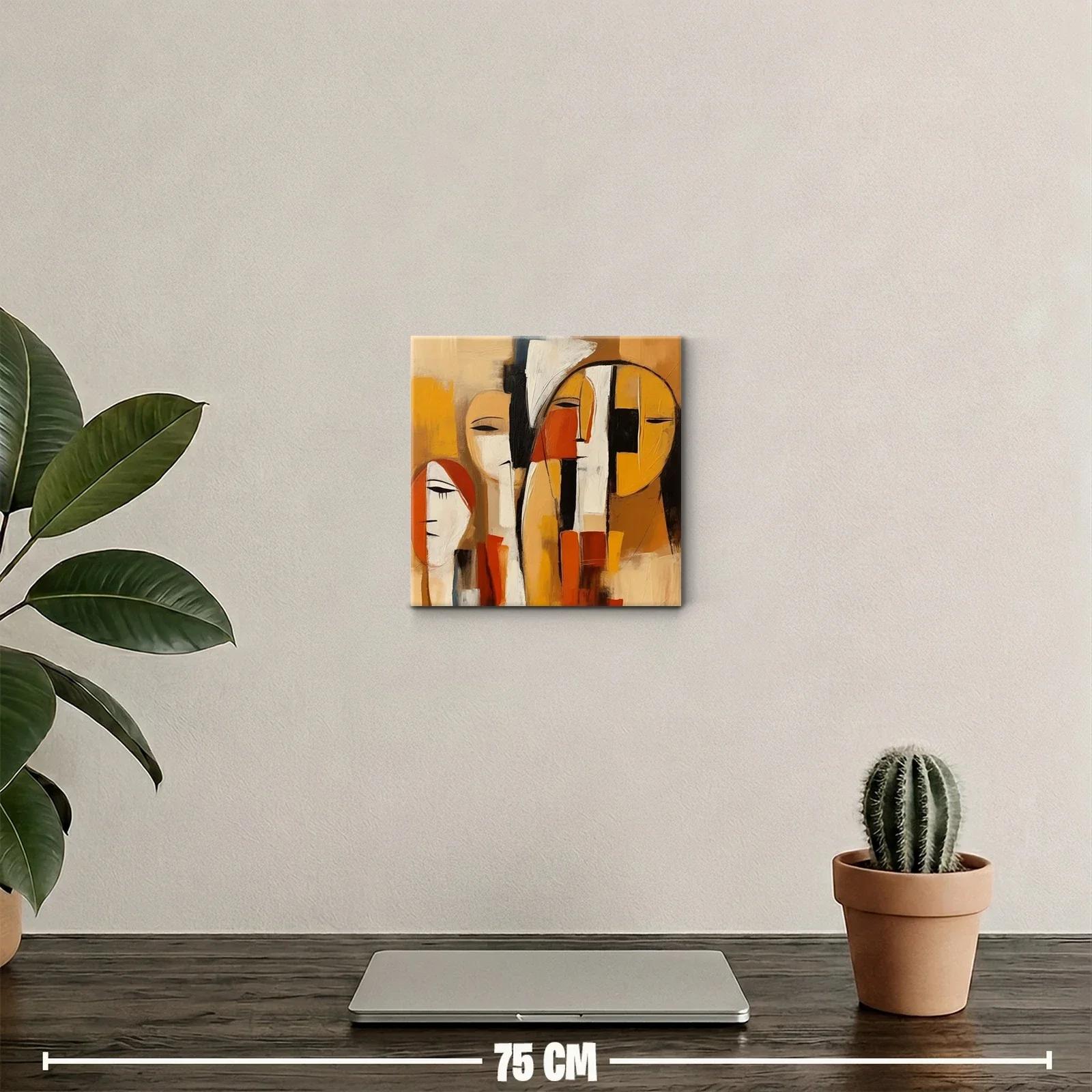 Cuadro abstracto con figuras humanas en tonos cálidos — miniatura 2