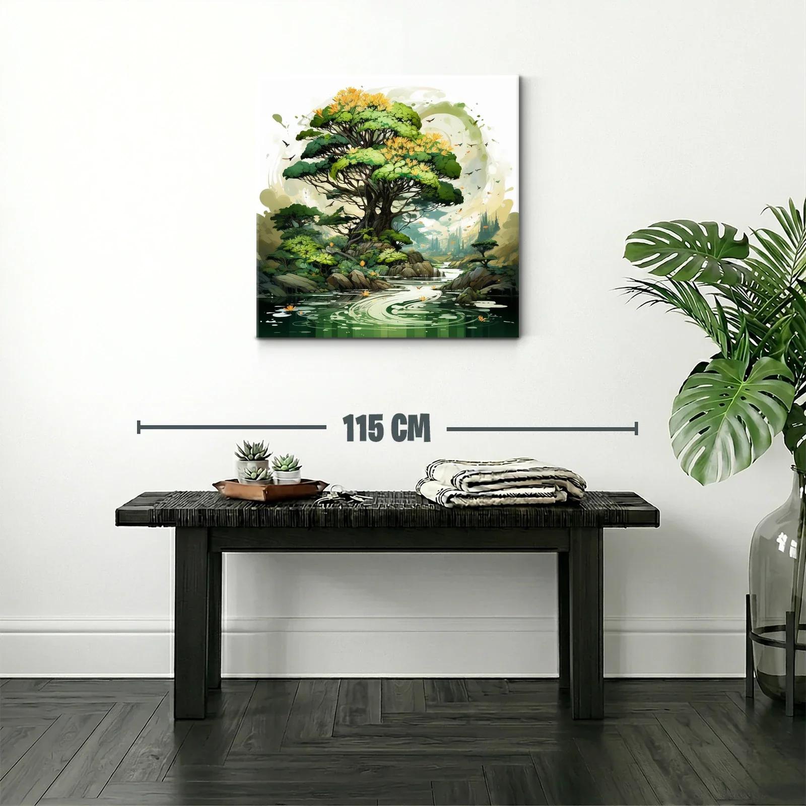Paisaje natural con árbol frondoso y río sereno — miniatura 2