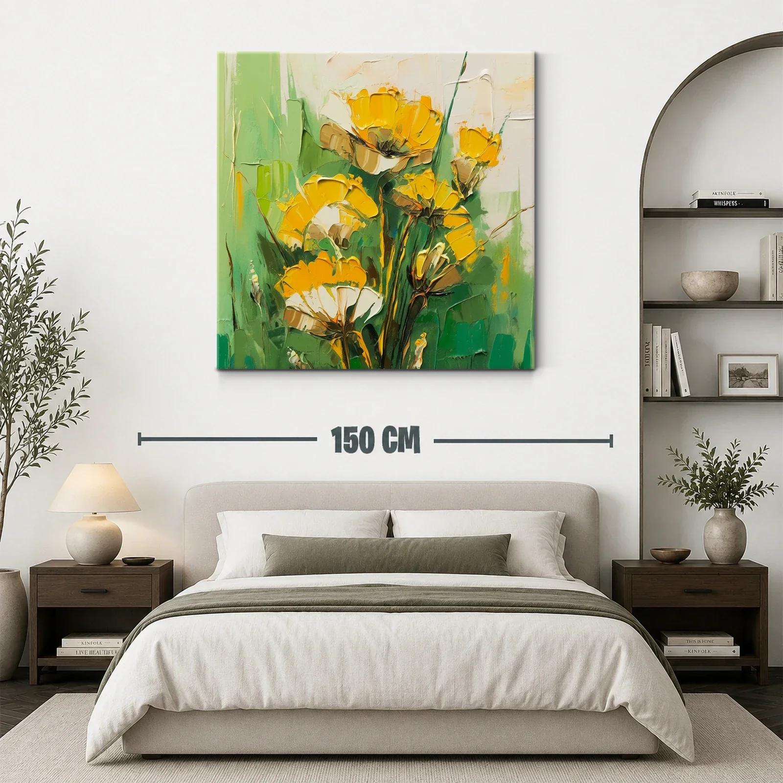 Cuadro floral en tonos verdes y amarillos vibrantes — miniatura 3