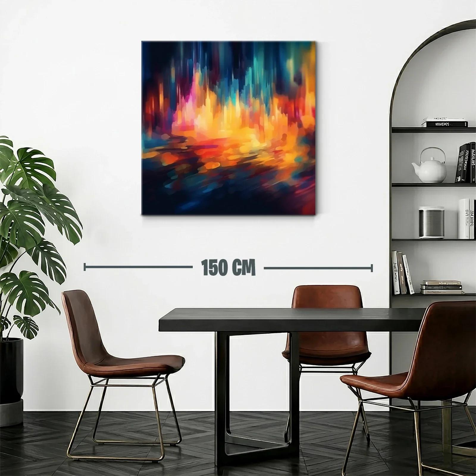 Cuadro abstracto con vibrantes luces en tonos cálidos y fríos — miniatura 2