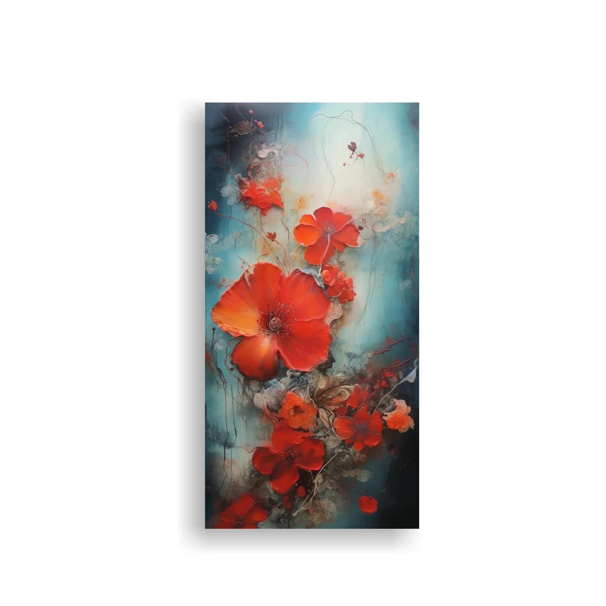 Cuadro de amapolas rojas con fondo azul verdoso — imagen principal