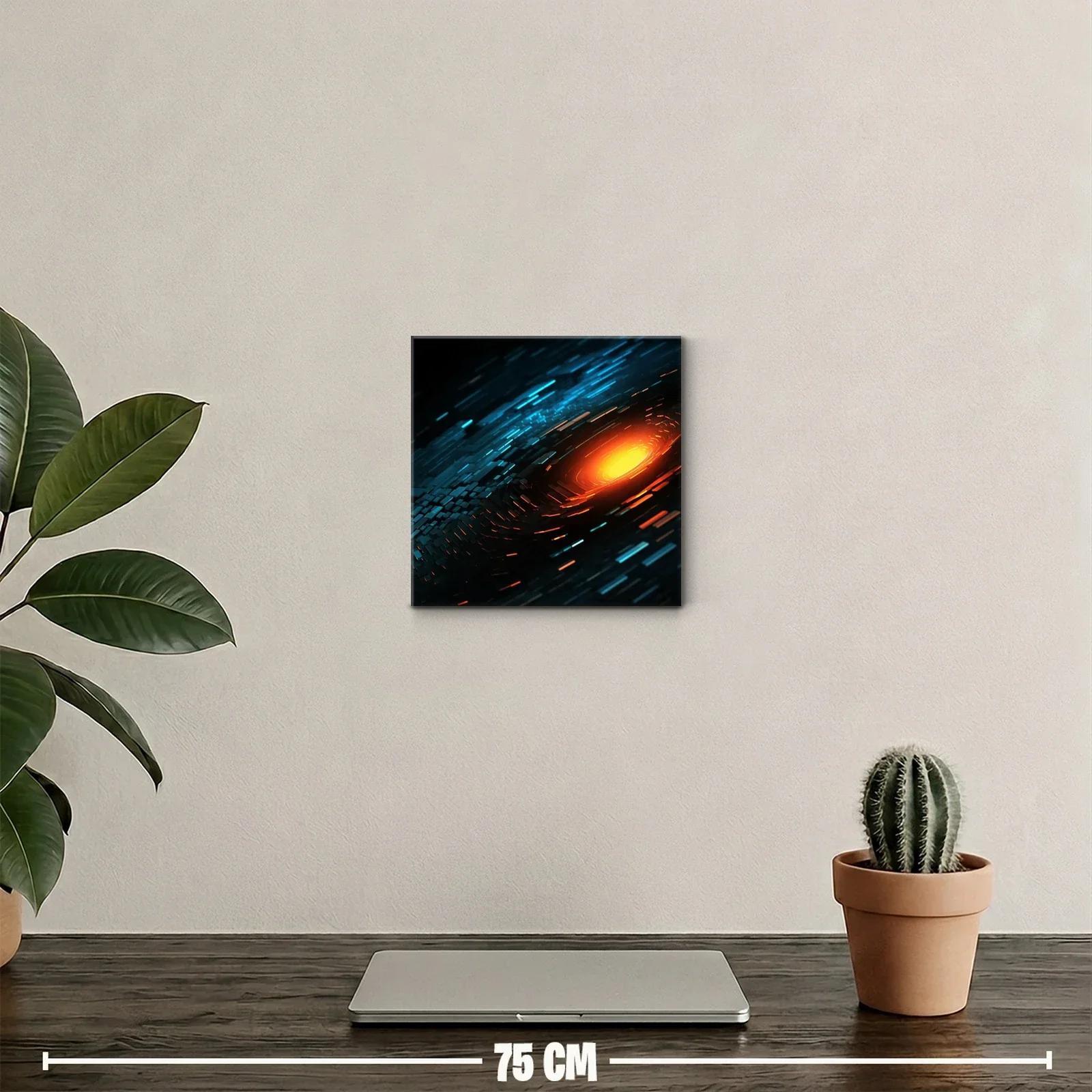 Cuadro abstracto con destellos cálidos y tonos fríos — miniatura 2