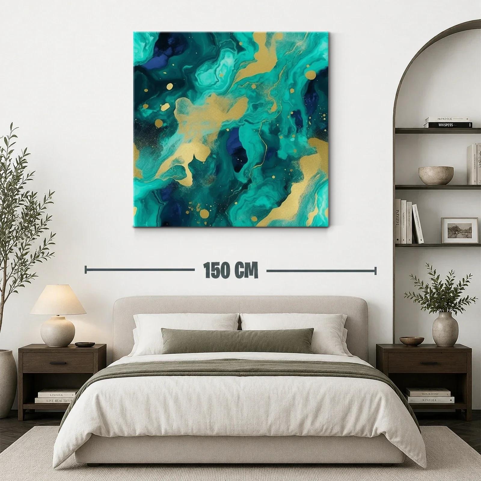 Cuadro abstracto en tonos turquesa y dorado elegante — miniatura 3