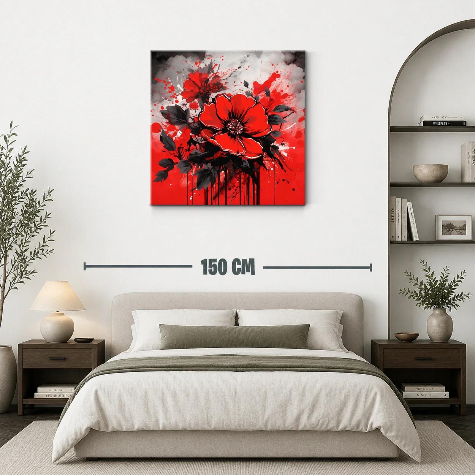 Impactante cuadro de flores rojas con fondo abstracto gris — miniatura 3