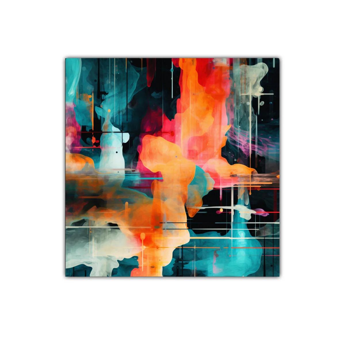 Cuadro abstracto en tonos vibrantes con formas fluidas y líneas sutiles — miniatura 1