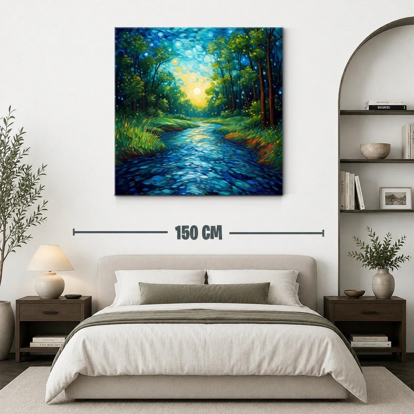 Bosque iluminado al amanecer reflejado en el río — miniatura 3