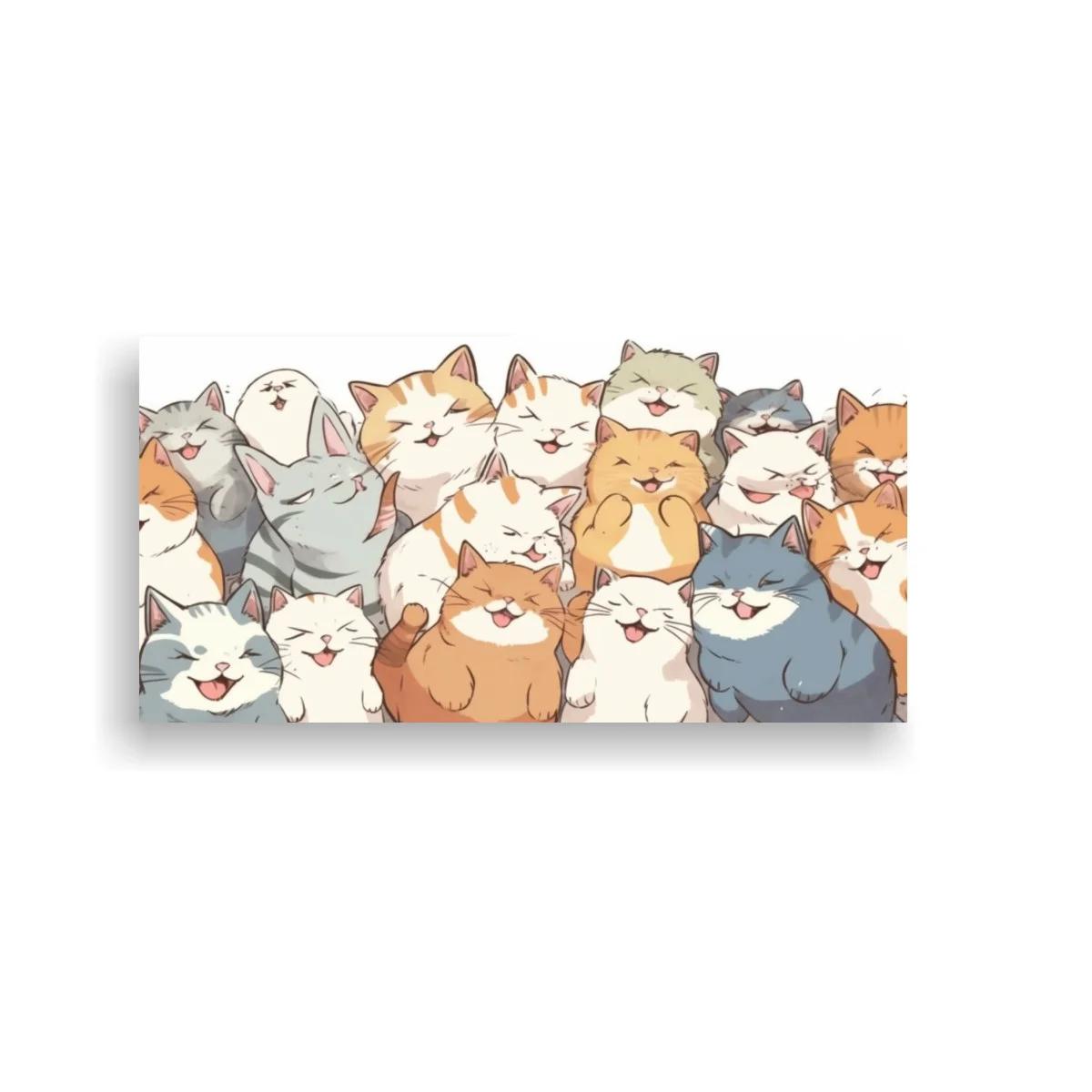 Cuadro grupo de gatos con ojos cerrados y tonos suaves — imagen principal