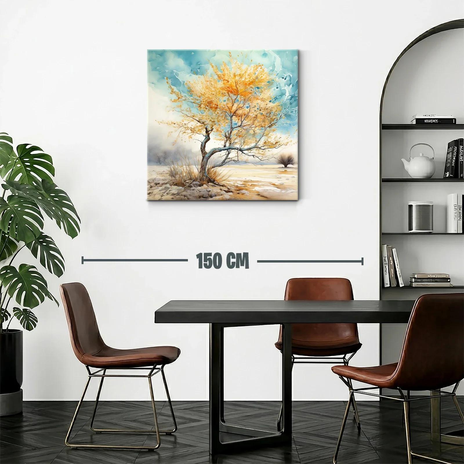 Árbol dorado en paisaje sereno con cielo azul — miniatura 2