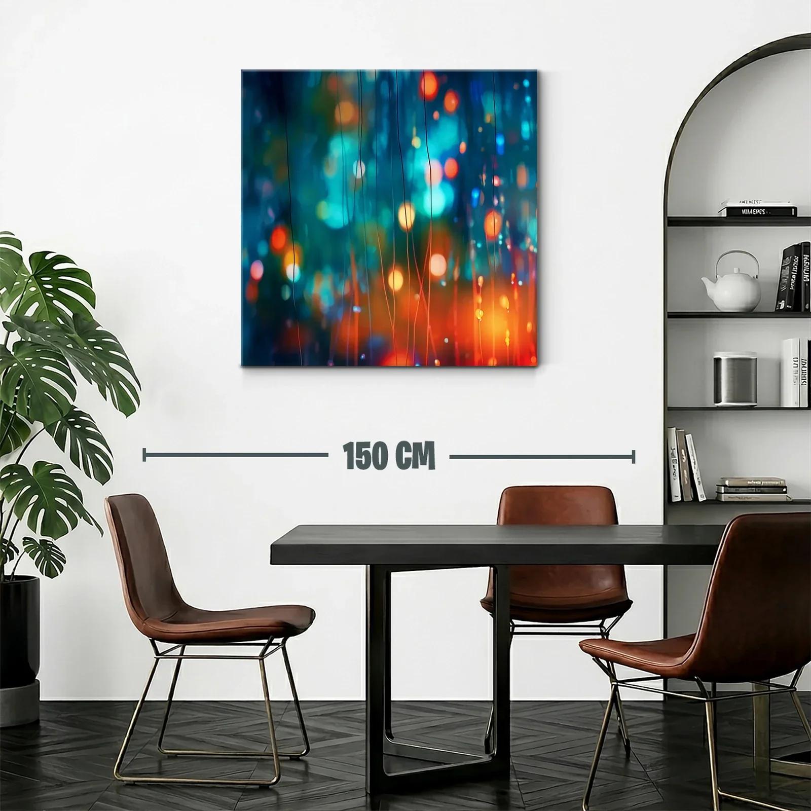 Cuadro abstracto con luces en tonos azul y naranja vibrante — miniatura 2